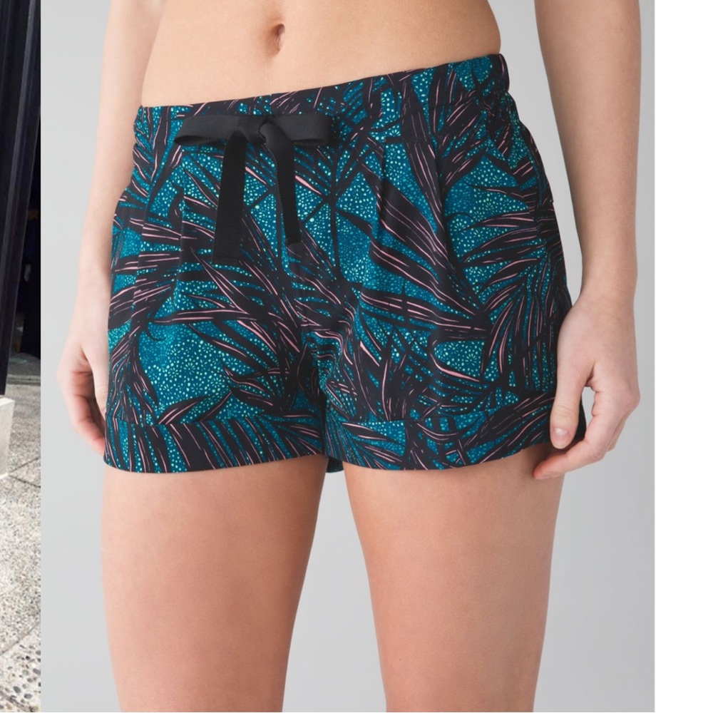 Teal Tropical Print Drawstring Shorts